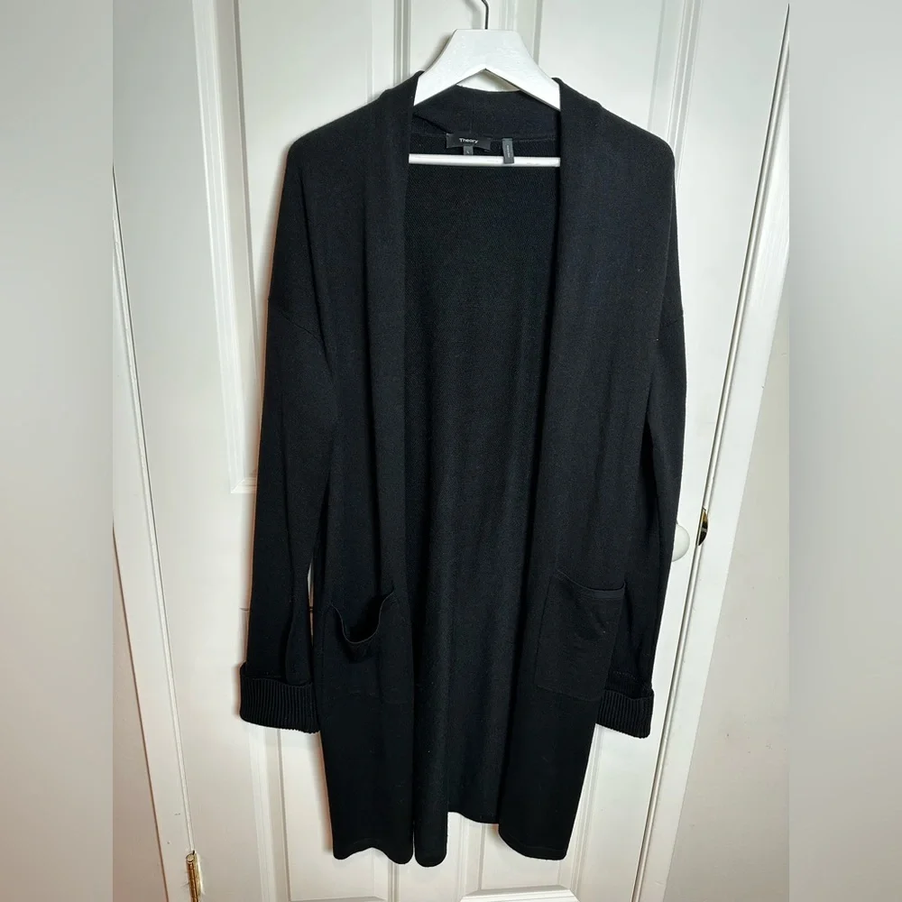 Theory Black Open Front long cardigan - Picture 3 of 8